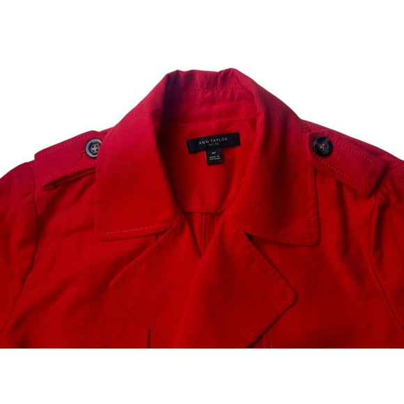 Ann Taylor Red Short Trench Jacket Blazer Size Medium Petite Bold Color Jacket - Picture 6 of 7